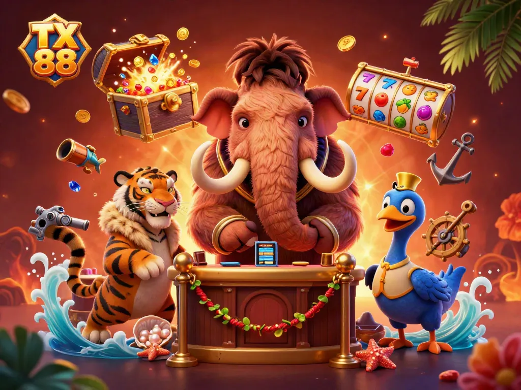 Experience thrilling plays with TX 88 at a vibrant casino, featuring dynamic characters and rich game elements.