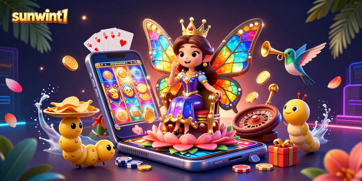 Experience thrilling wins at sunwint1 with vibrant casino scenes featuring cartoon characters and games.