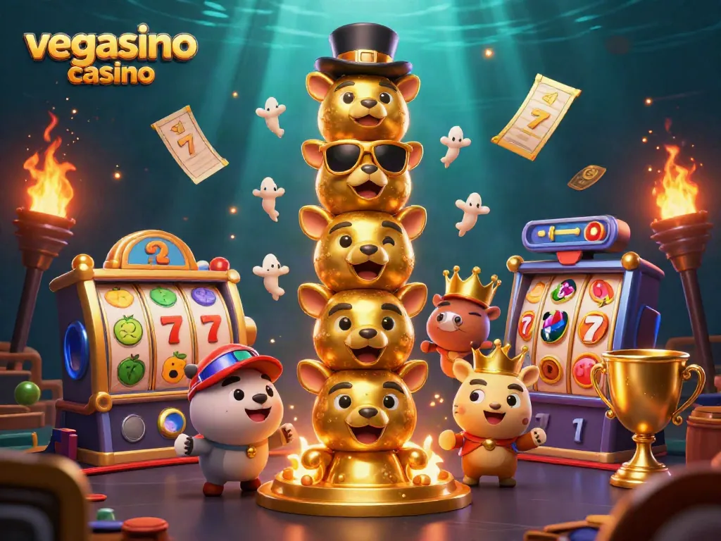 Experience thrilling gameplay at vegasino casino with vibrant slot reels and playful characters.