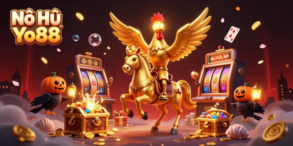 Play thrilling Nổ Hũ Yo88 slots in a magical casino setting full of vibrant elements.