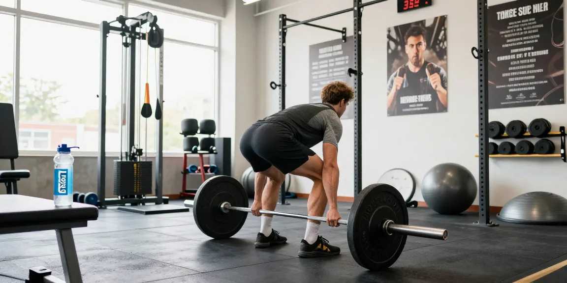 Akra Labs Steroid Shop in einem Fitnessstudio, wo eine Person beim Deadlift mit korrekter Form trainiert.