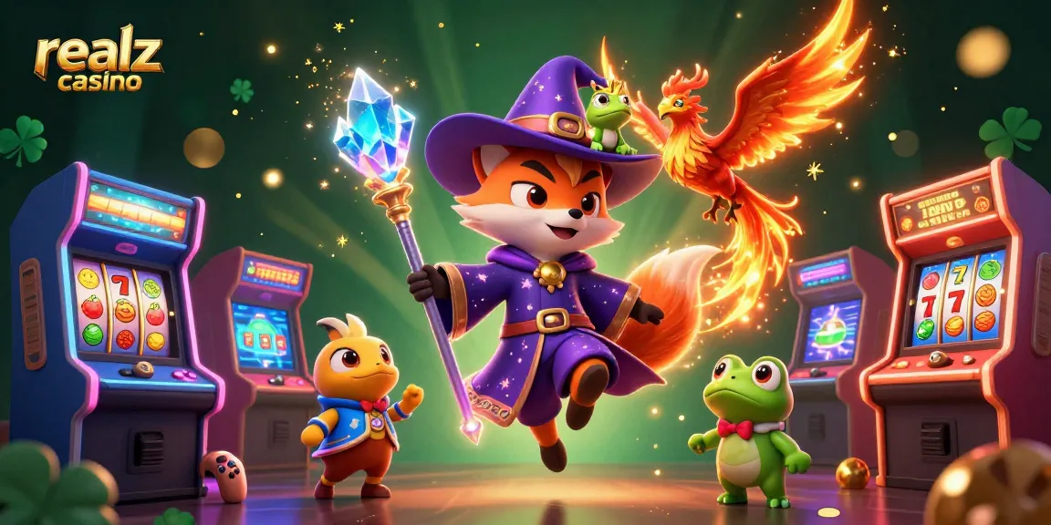 Experience realz casino magic with colorful slot games, mystical characters, and vibrant casino elements.